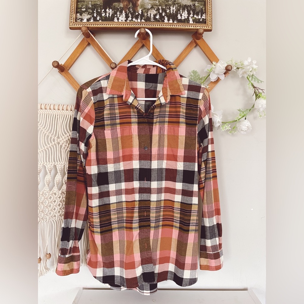 Madewell Plaid Shacket Button Down Pink Black Small Fall